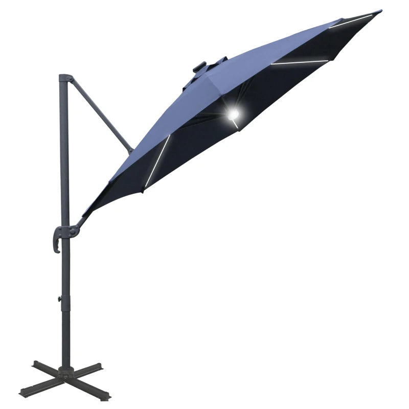 Blue 3m Cantilever Parasol With LED Lights & Aluminium Frame