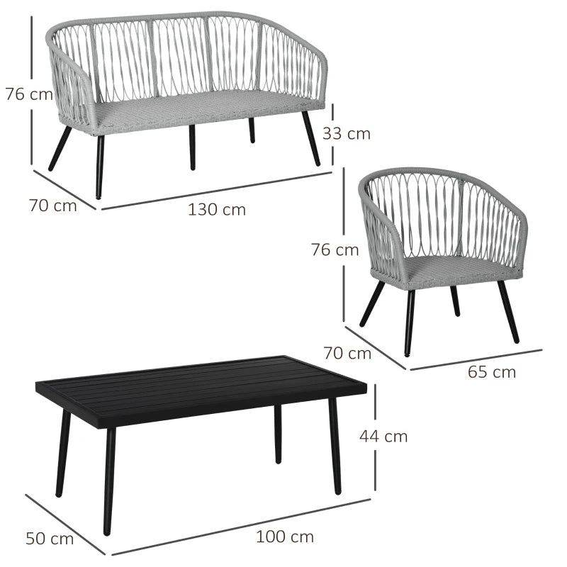 Grey Wicker Furniture Set with 2 Single Cushioned Sofas, 1 Loveseat and 1 Coffee Table