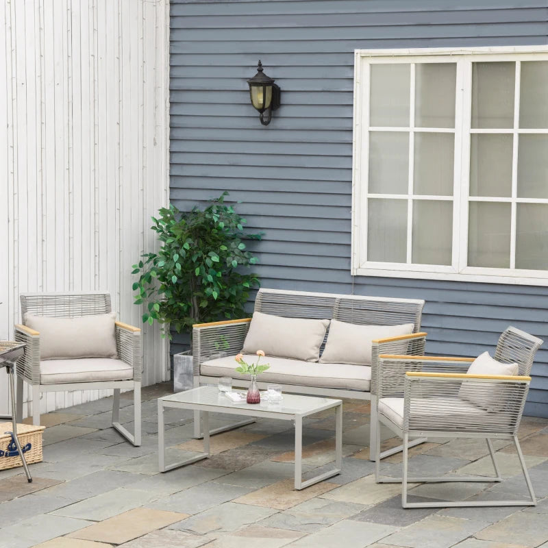 4 Pieces Patio Wicker Sofa Set With Aluminium Frame - Grey