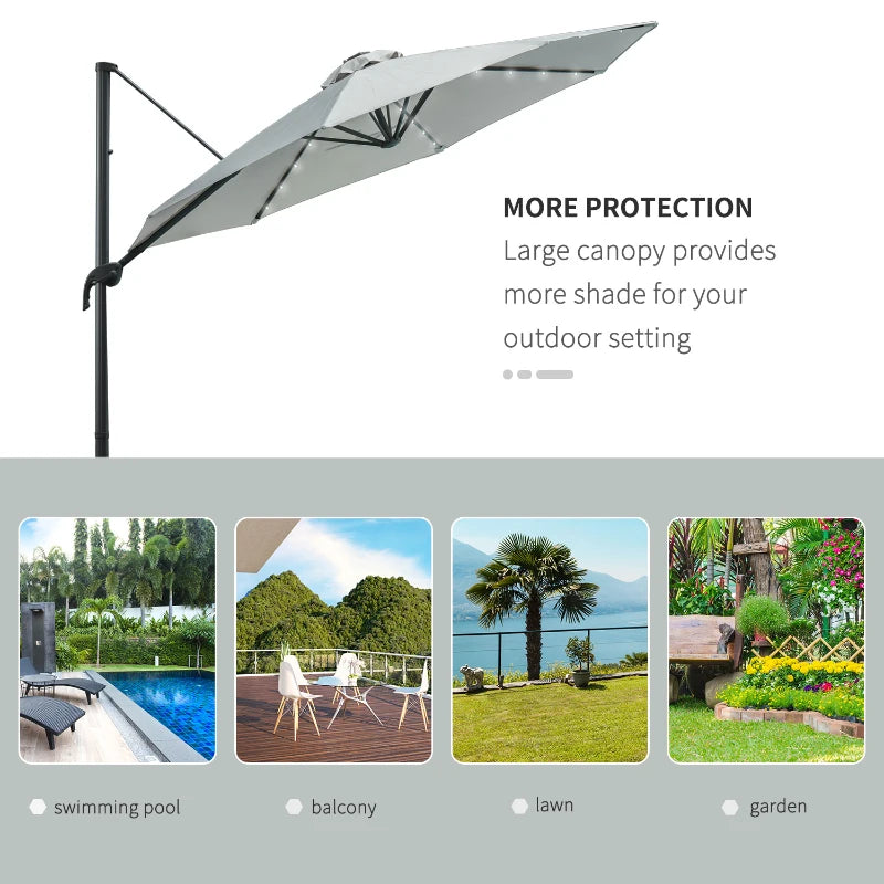 Grey 3m Cantilever Parasol With Cross Base