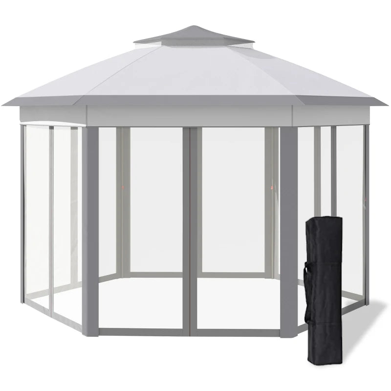 Grey Hexagon Pop Up Gazebo With Double Roof and Netting