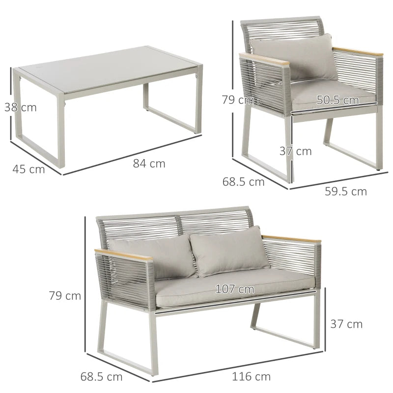 4 Pieces Patio Wicker Sofa Set With Aluminium Frame - Grey