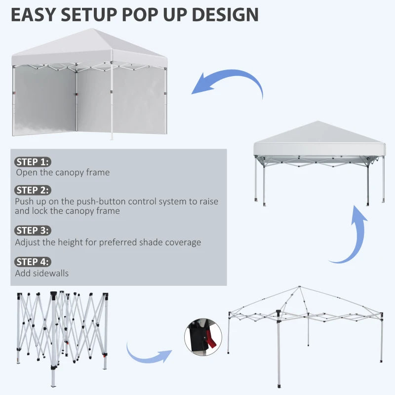 3m x 3m White Pop Up Gazebo with 2 Sidewalls