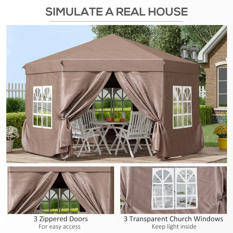 Brown Hexagonal Pop up Gazebo with Storage Bag