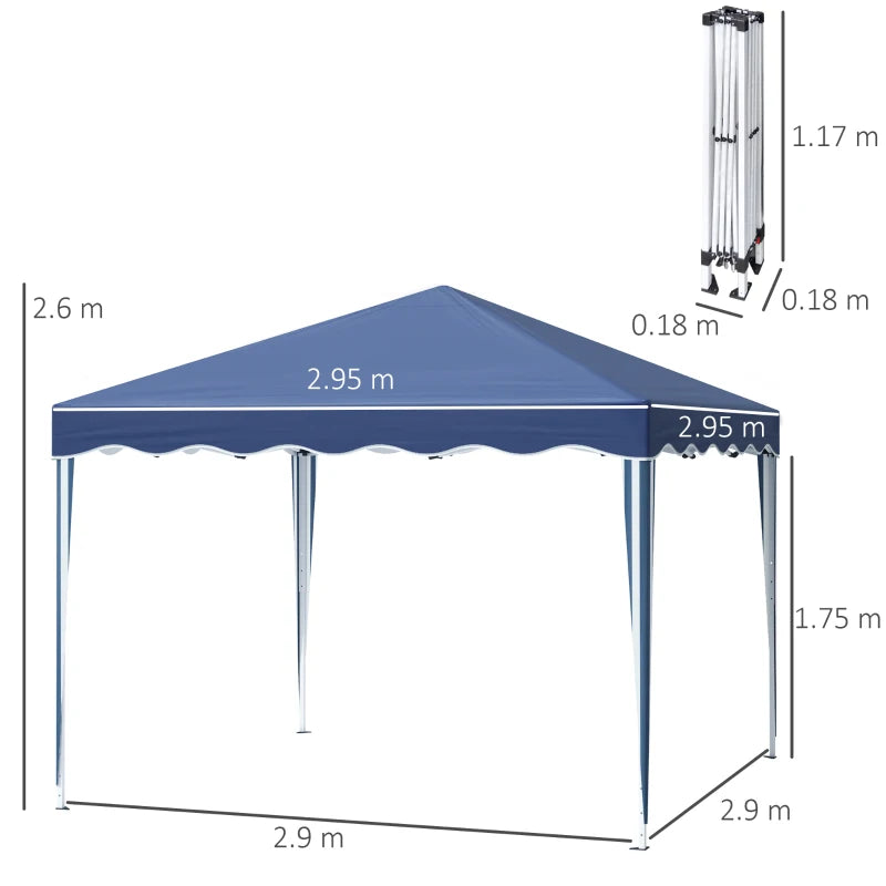 3m x 3m Blue Pop Up Gazebo Canopy - Foldable With Carry Bag