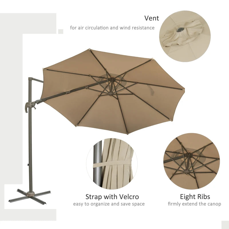 3m Beach Hanging Umbrella Parasol - Khaki