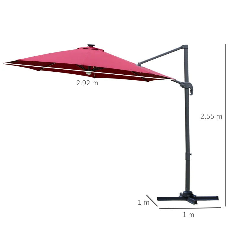 2.55H x 2.92m Red LED Adjustable Cantilever Parasol