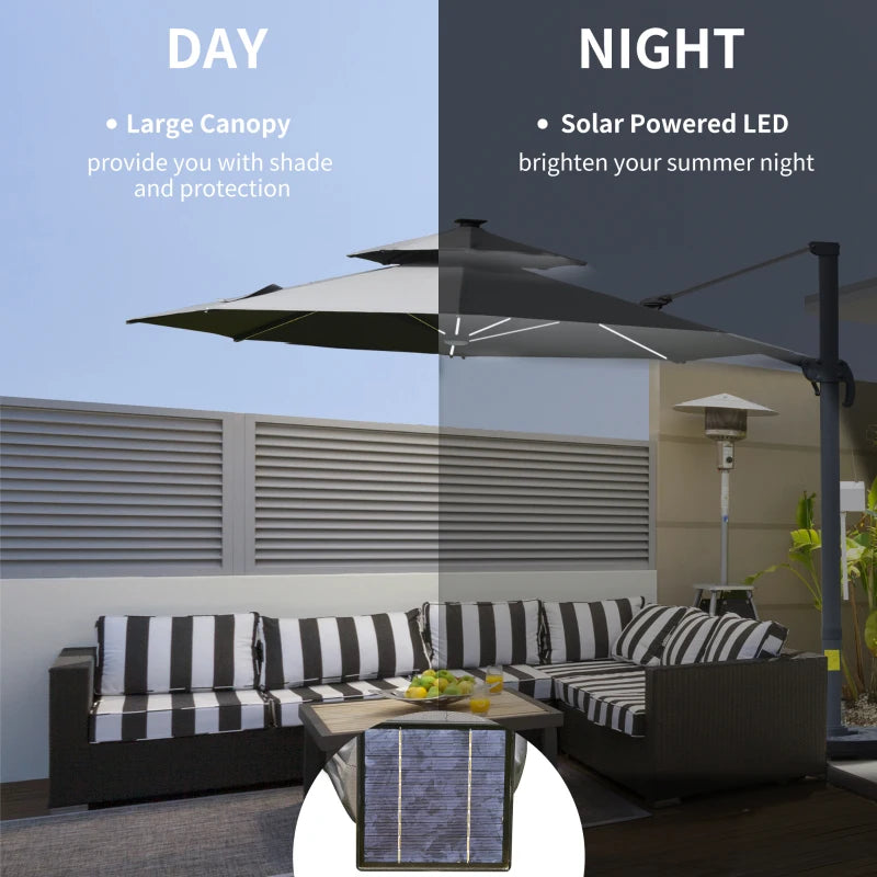 2.8H x 3.3m Dark Grey Cantilever Parasol With Solar Lights