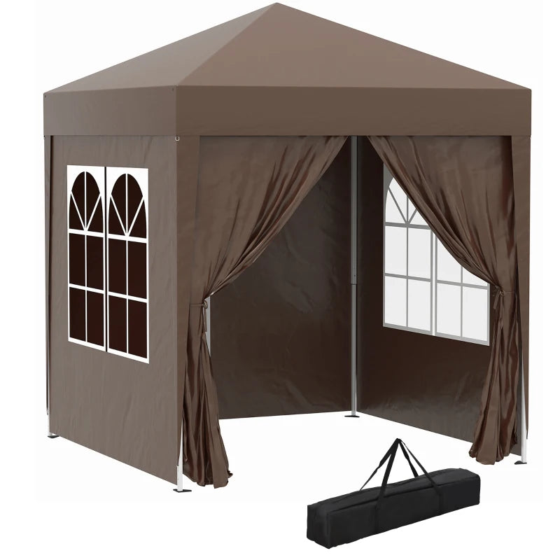 2m x 2m Brown Gazebo With 2 Walls and 2 Windows