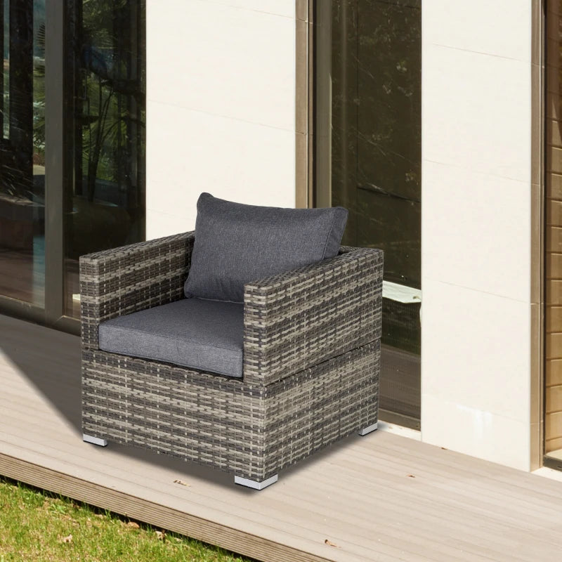 Dark Grey Single Seater Rattan Chair with Padded Cushions