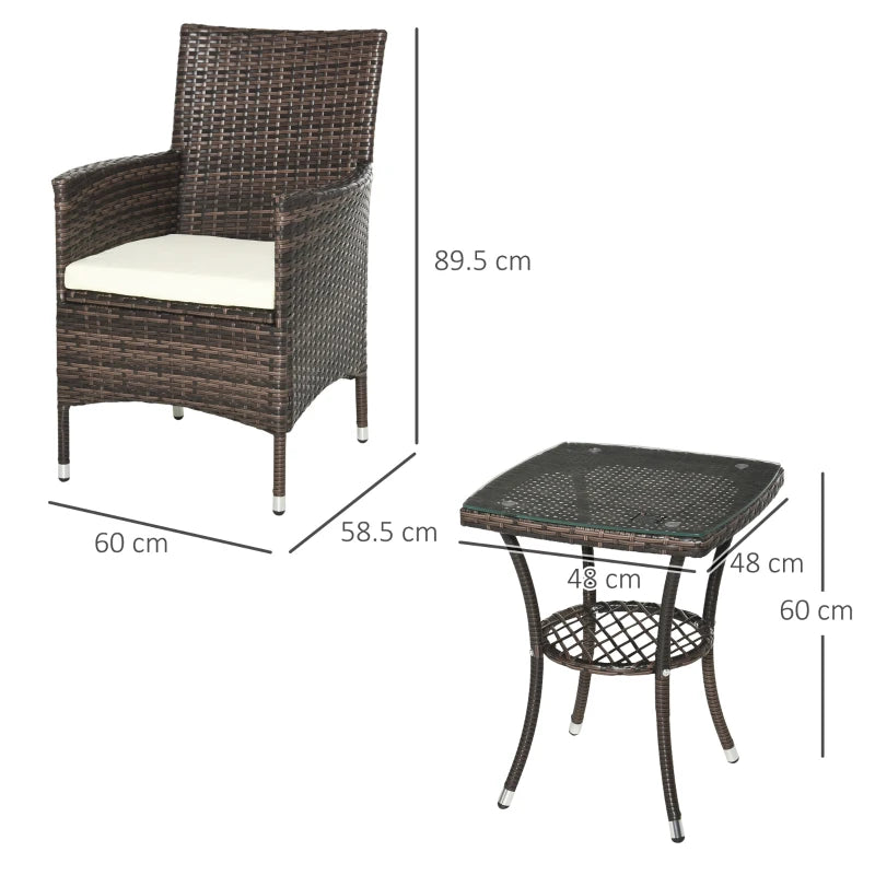 Brown Three-Piece Rattan Chair Set With Cushions