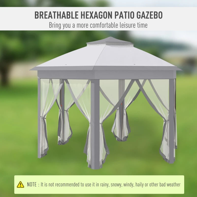 Grey Hexagon Pop Up Gazebo With Double Roof and Netting