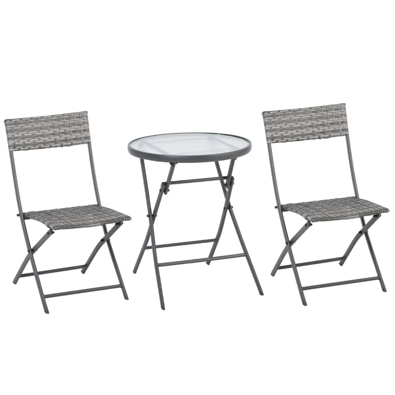 Light Grey Rattan Bistro Set With Foldable Table and Chairs