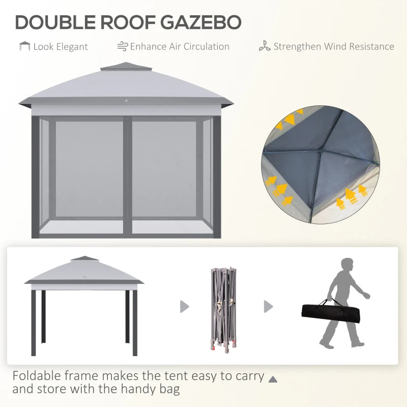 Grey Foldable Gazebo With Mesh Curtains