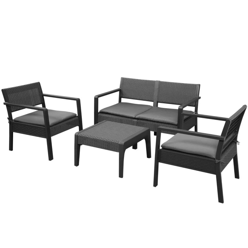 4 Piece Rattan Coffee Table Set With 2 Single Chairs & 1 Loveseat