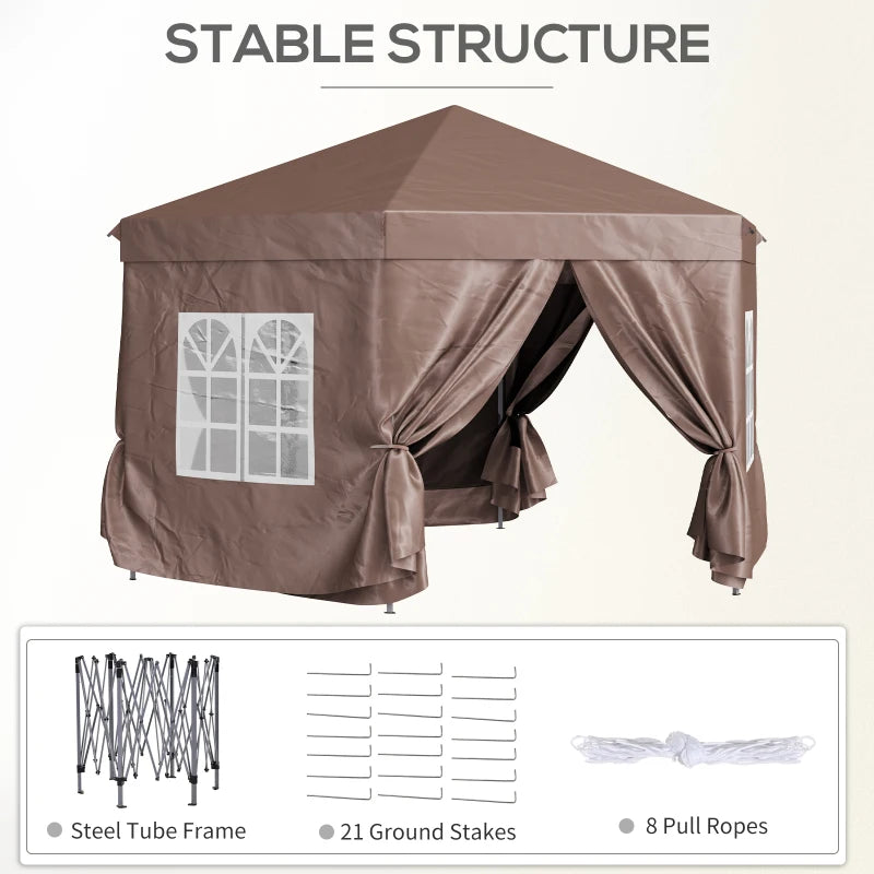 Brown Hexagonal Pop up Gazebo with Storage Bag