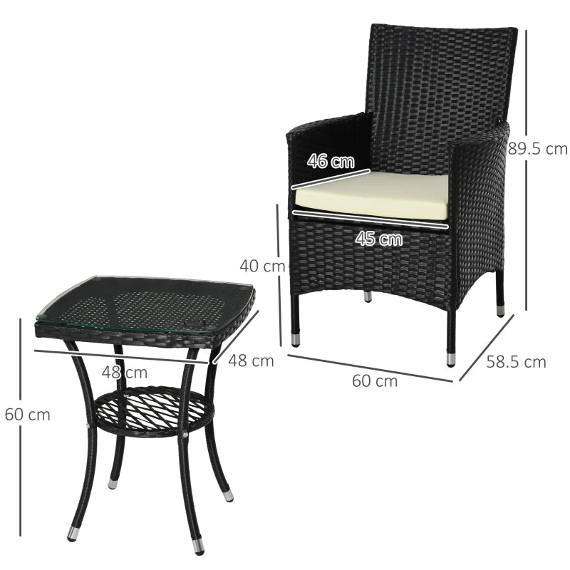 Black 3 Piece Rattan Bistro Set