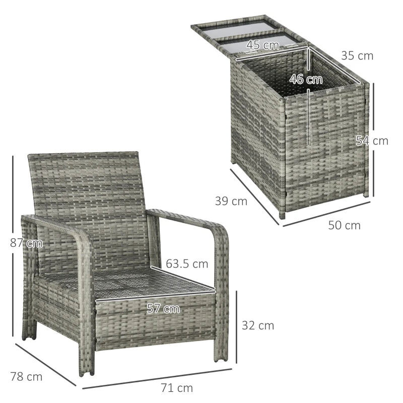 Mixed Grey Rattan Bistro Set With Orange Cushions and Storage Table