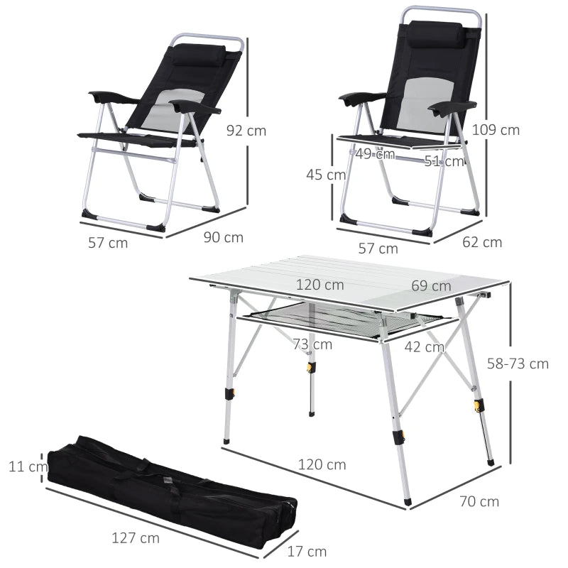 3 Piece Folding Camping Table and Chairs Set