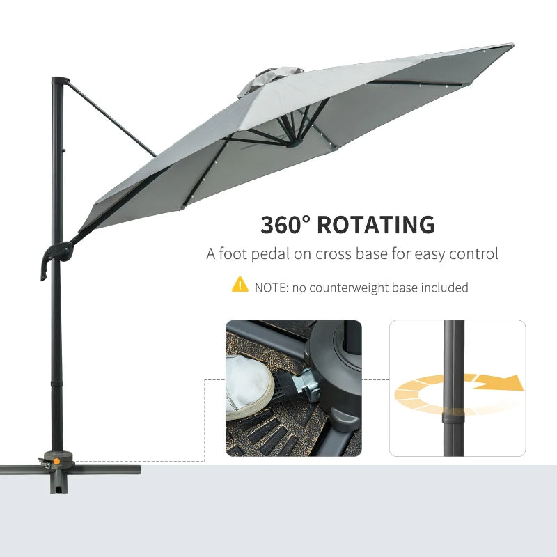 Grey 3m Cantilever Parasol With Cross Base