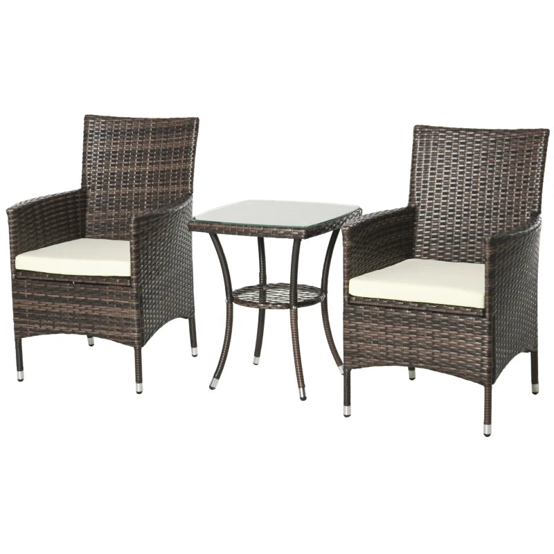 Brown Three-Piece Rattan Chair Set With Cushions