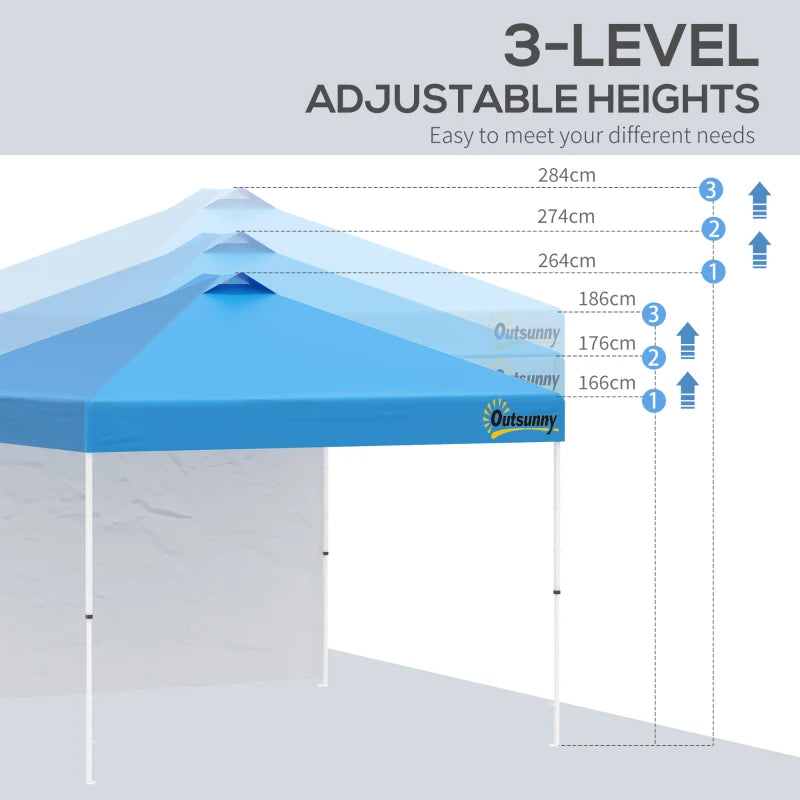 Blue 3m x 3m Pop Up Gazebo with 1 Side and Roller Bag - Height Adjustable