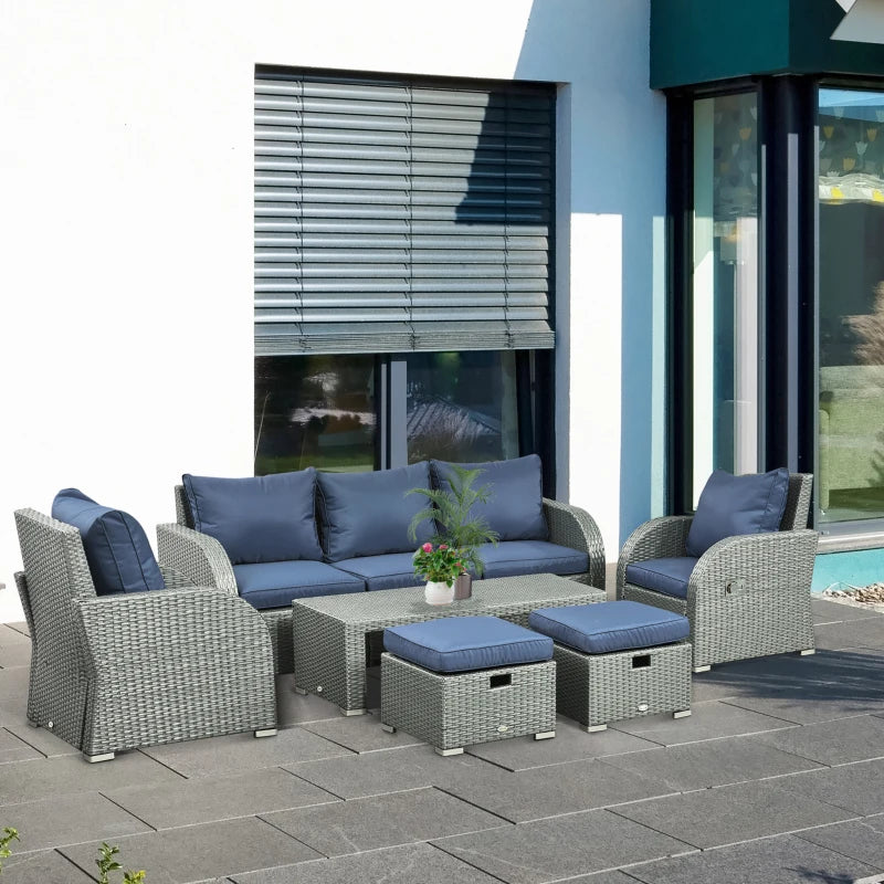 3-Seater Rattan Sofa With 2 Armchairs and 2 Footstools + Coffee Table