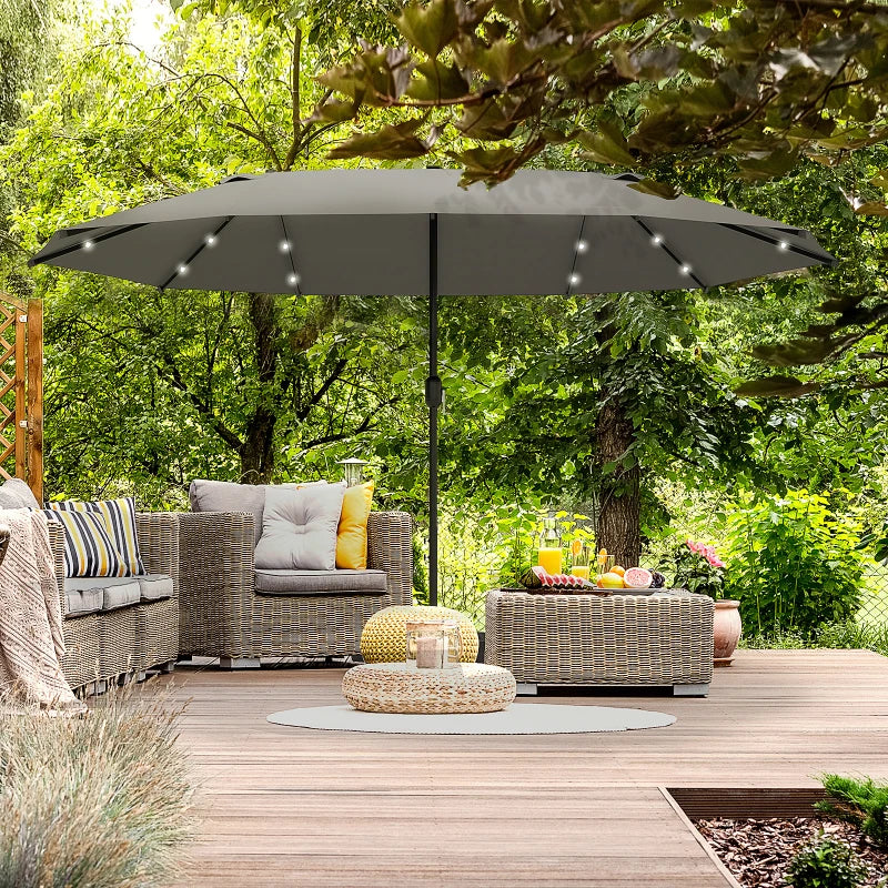 grey patio umbrella with solar lights 4.4m Dark Grey Patio Shade With LED Solar Lights
