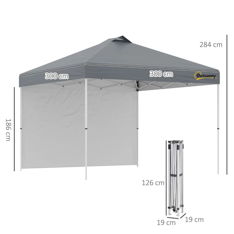 3m x 3m Grey Pop Up Gazebo with 1 Side and Roller Bag