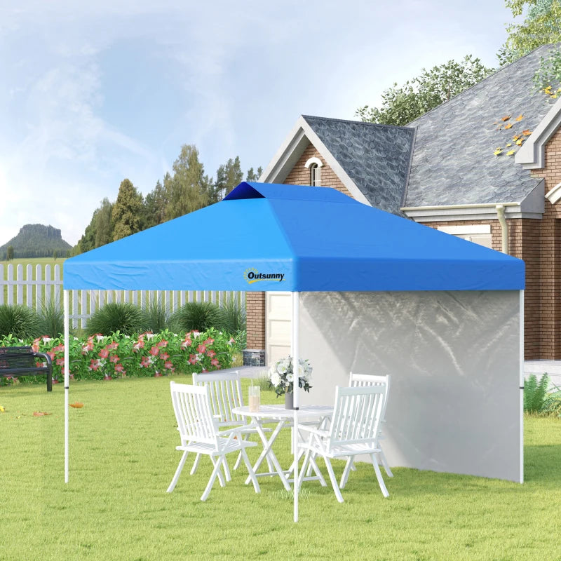 Blue 3m x 3m Pop Up Gazebo with 1 Side and Roller Bag - Height Adjustable