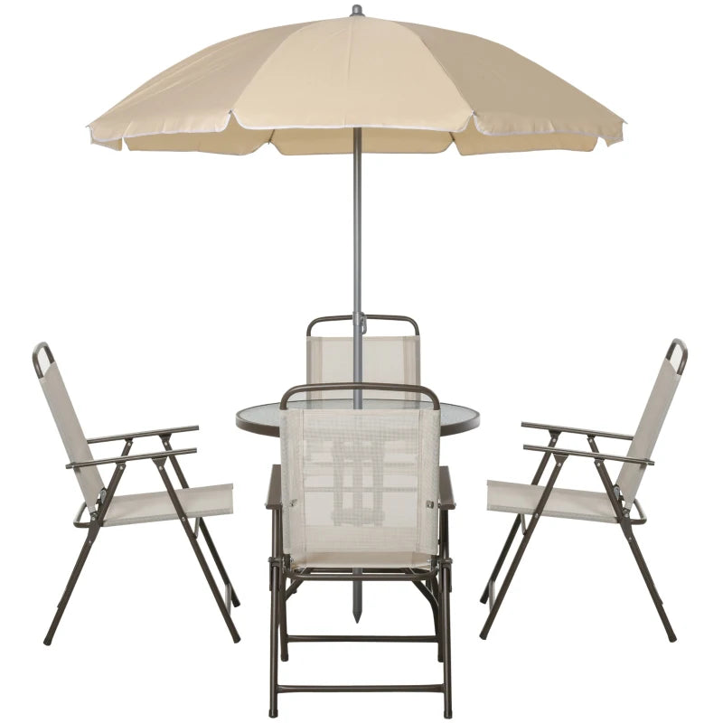 Cream 6 Piece Dining Set With Foldable Chairs & Parasol