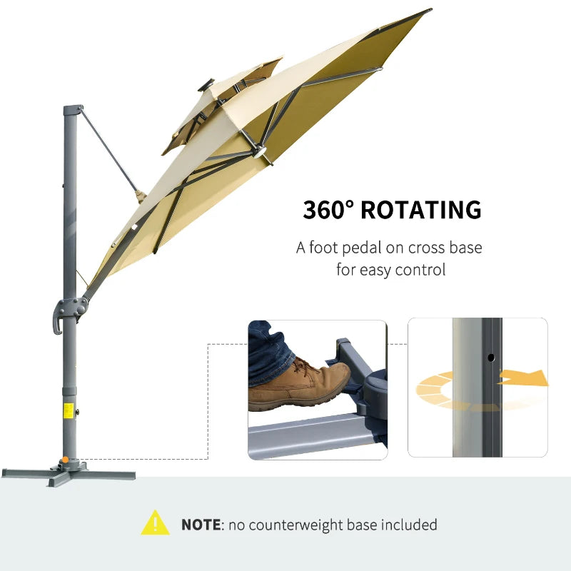 2.8H x 3.3m Khaki Cantilever Parasol With Solar Lights - 360° Rotation