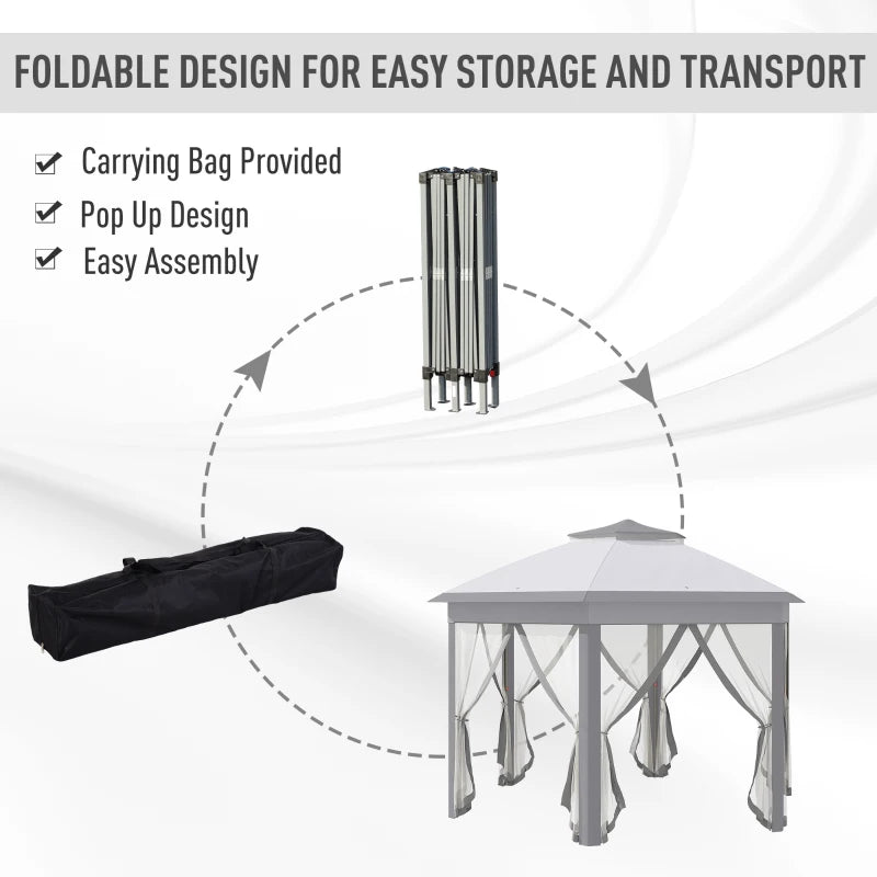 Grey Hexagon Pop Up Gazebo With Double Roof and Netting