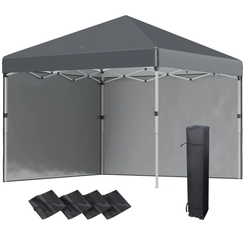 Dark Grey 3m x 3m Pop Up Gazebo with 2 Sidewalls, Leg Weight Bags and Carry Bag, Height Adjustable