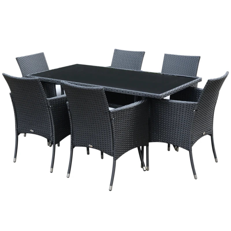 Black 6 Seater Rattan Dining Set With Cream Cushions