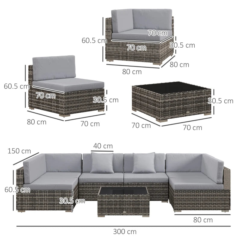 7 Piece PE Rattan Garden Furniture Set with Thick Padded Cushions