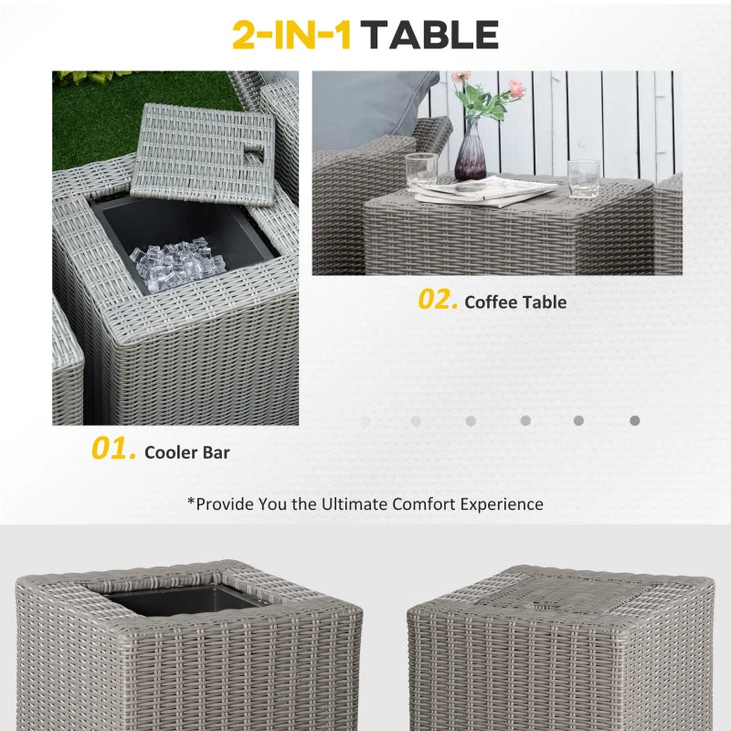 Grey Adjustable Rattan Chairs With x2 Footstools and Cooler Bar Coffee Table & Cover