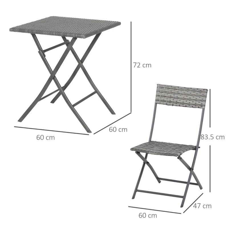 Grey 2 Seater Foldable Rattan Bistro Set With Square Table