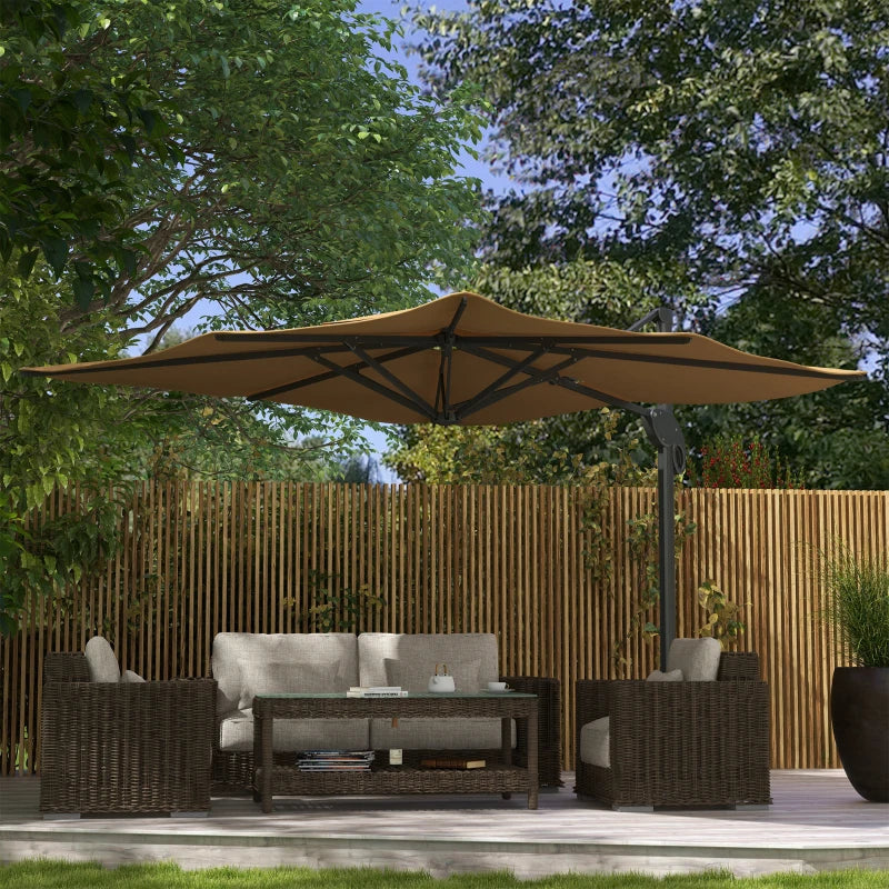 Khaki 3m Cantilever Parasol with Hydraulic Mechanism - Dual Vented