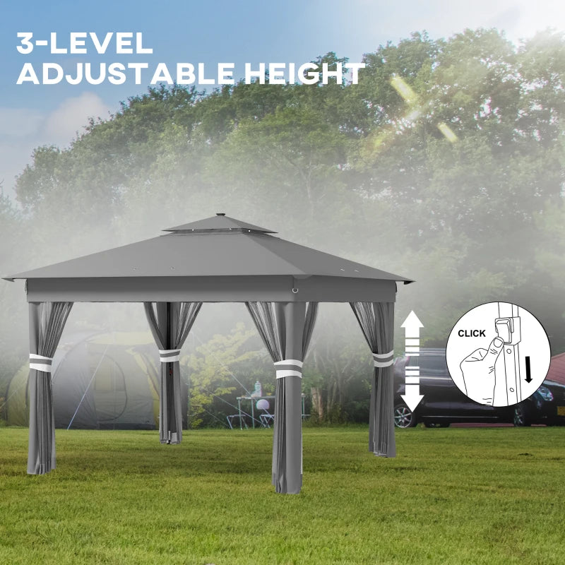 Grey Pop Up Gazebo with Solar-Powered LED Lights