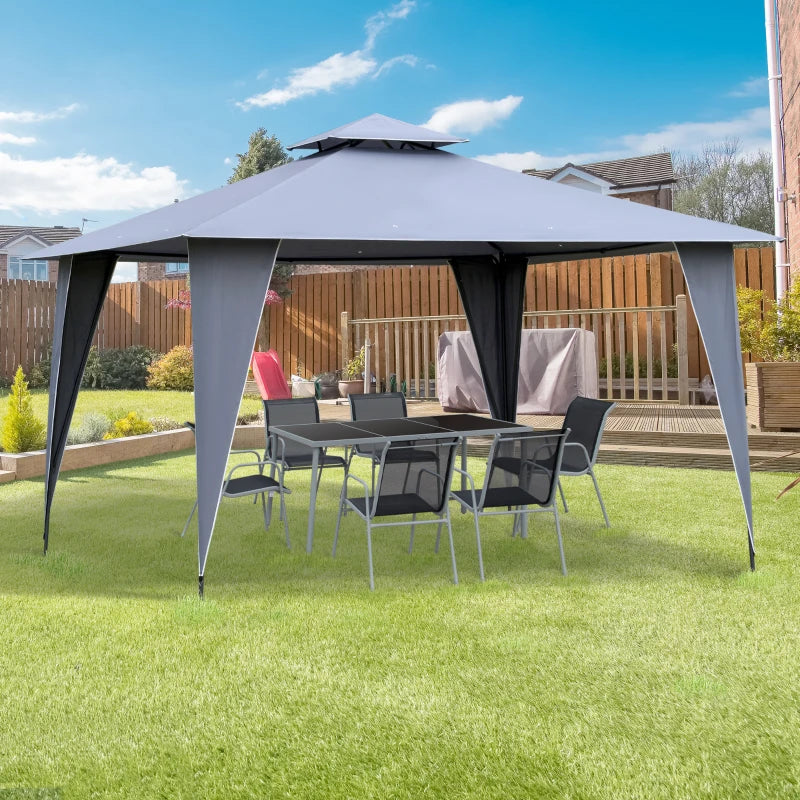 3.5m x 3.5m Side-Less Outdoor Canopy With 2-Tier Roof Steel Frame