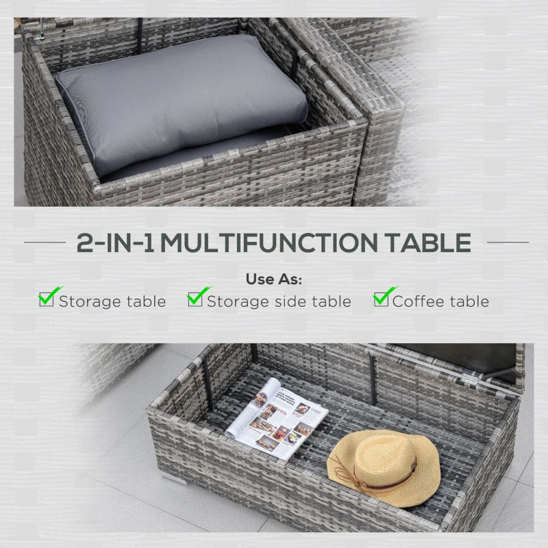 4 Seater Mixed Grey Wicker Sofas, Glass Top Table and Storage Unit