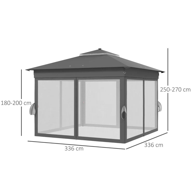 Grey Pop Up Gazebo with Solar-Powered LED Lights