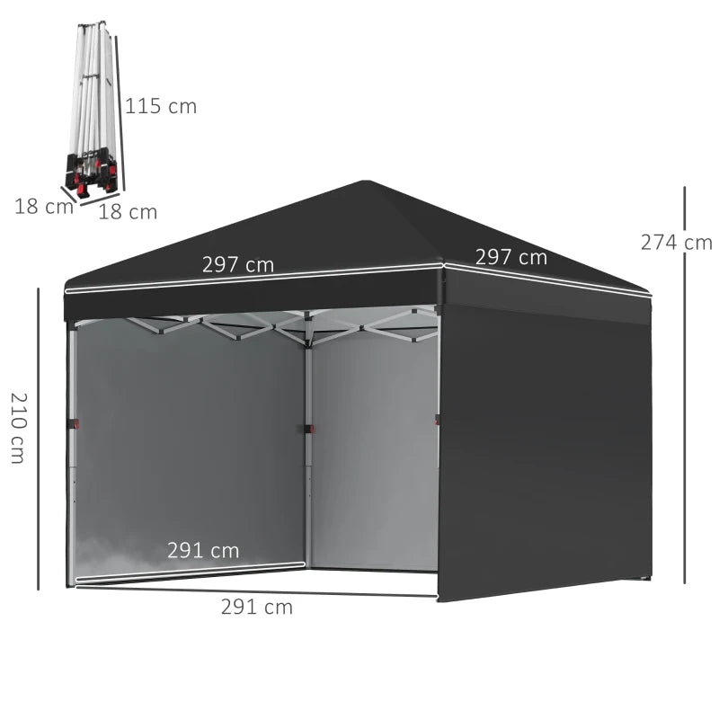 3m x 3m Pop Up Event Shelter - Height Adjustable Party Tent with 2 Sidewalls - Weight Bags and Wheeled Bag