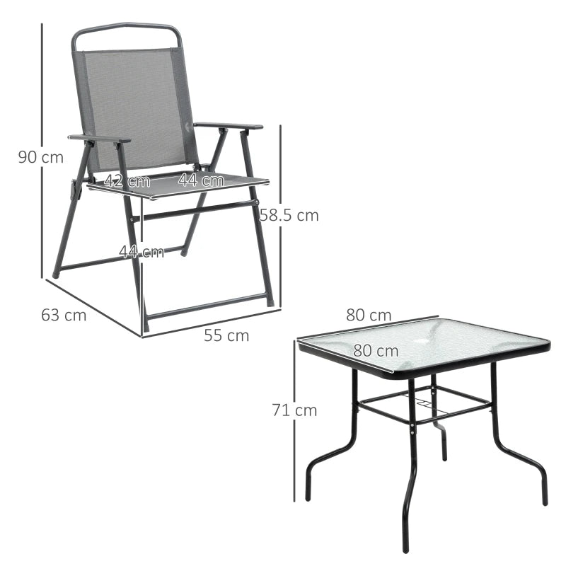 Black Framed 4 Seater Dining Set For Garden With Foldable Chairs