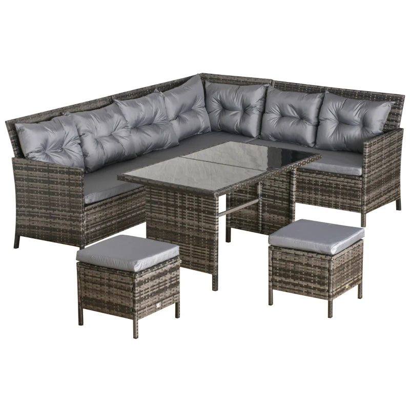 Mixed Grey 8-Seater Wicker Sofa Set With Glass Table & Cushions