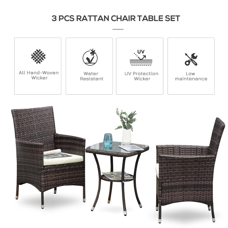 Brown Three-Piece Rattan Chair Set With Cushions