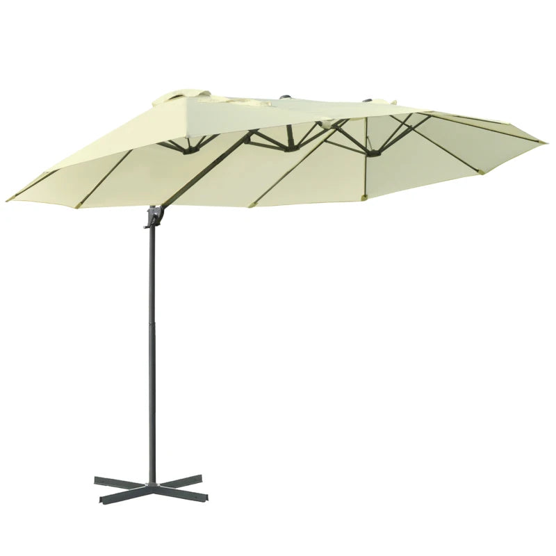 Beige Double Canopy Offset Parasol With Steel Pole
