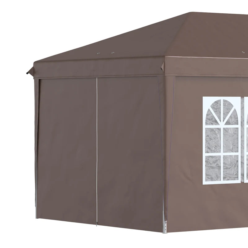 3m x 6 m Brown Pop Up Gazebo with Sides and Windows
