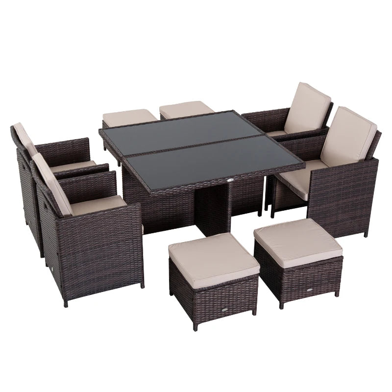 Brown Rattan Dining Set With Light Coloured Cushions & Table